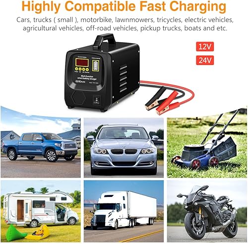 Miniatura 7 de Outerman Cargador de batería de coche, cargador de batería totalmente automático de 24 V12 V para baterías de plomo-ácido, mantenimiento de batería
