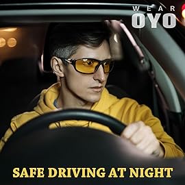 Night Vision Driving Glasses for Men Women,Sports Style Wrap Around Anti Glare with Polarized Yellow Lens