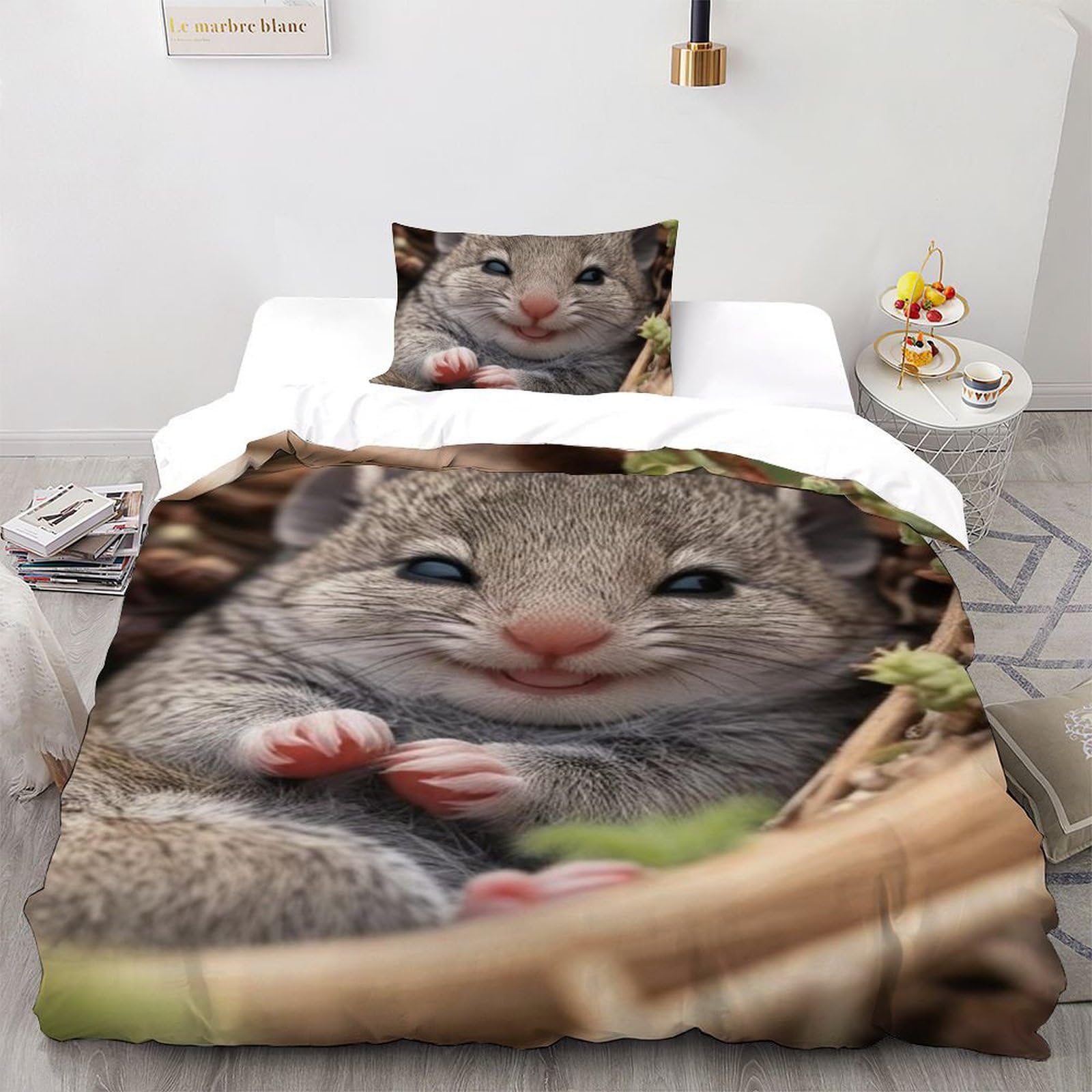 Housse de couette 135x200 écureuil microfibre lit 1 personne imprimé animalier