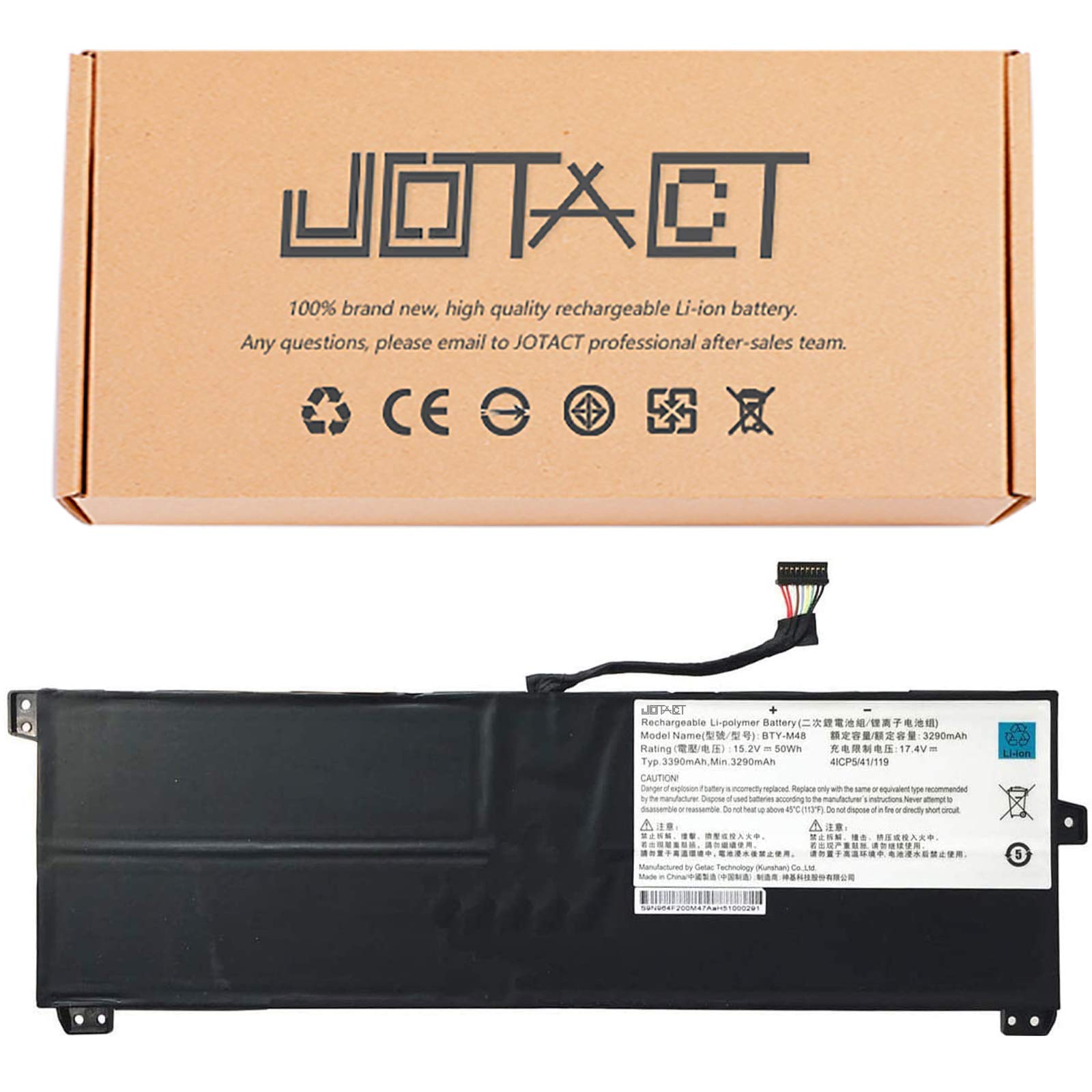 JOTACT BTY-M48 Laptop Battery Compatible with MSI Prestige PS42 8RB Modern 8RC 8RA 8MO and MECHREVO S1 S1-C1 Series Notebook 4ICP5/41/119 15.2V 50Wh 3390mAh 4-Cell