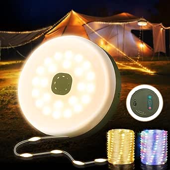 Camping String Lights, 32.8FT Rechargeable Waterproof LED Light with 8 Modes