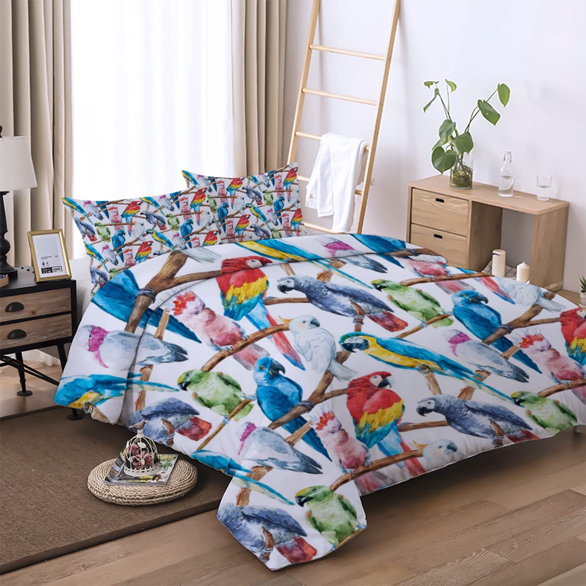 Parrot Duvet Cover Set Double Size Colourful Bedding Set for Boys Girls Kids Youth Teens Macaw Budgerigar Bird Duvet Cover Novelty Tropical Animal Decor 3D Printed Comforter Cover Quilt Cover - Image 4