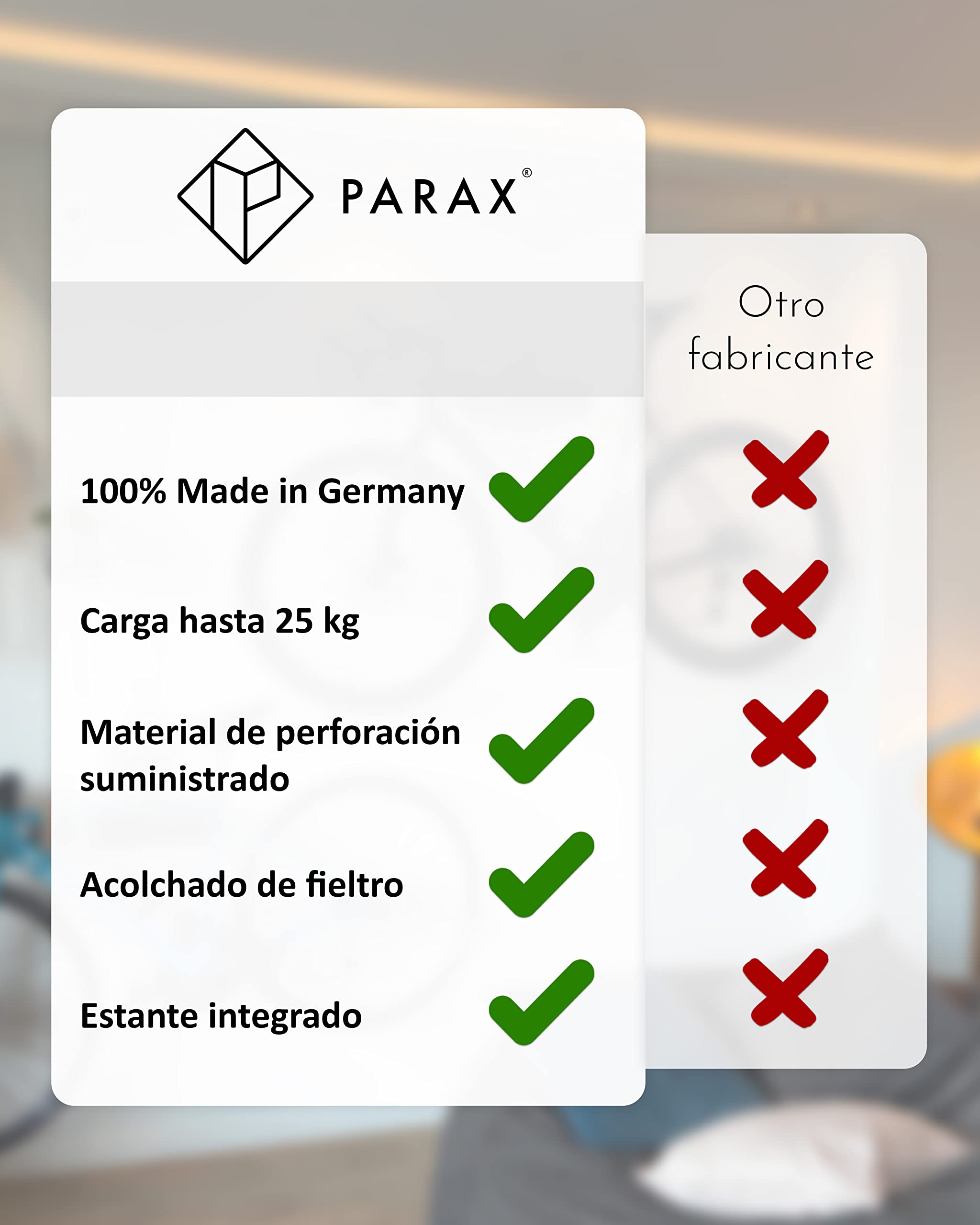 PARAX Soporte Bicicletas Pared - Soporte Mural de Interior para Bicicletas - Suspensión de Aluminio y Madera - Portabicicletas Nuez - M