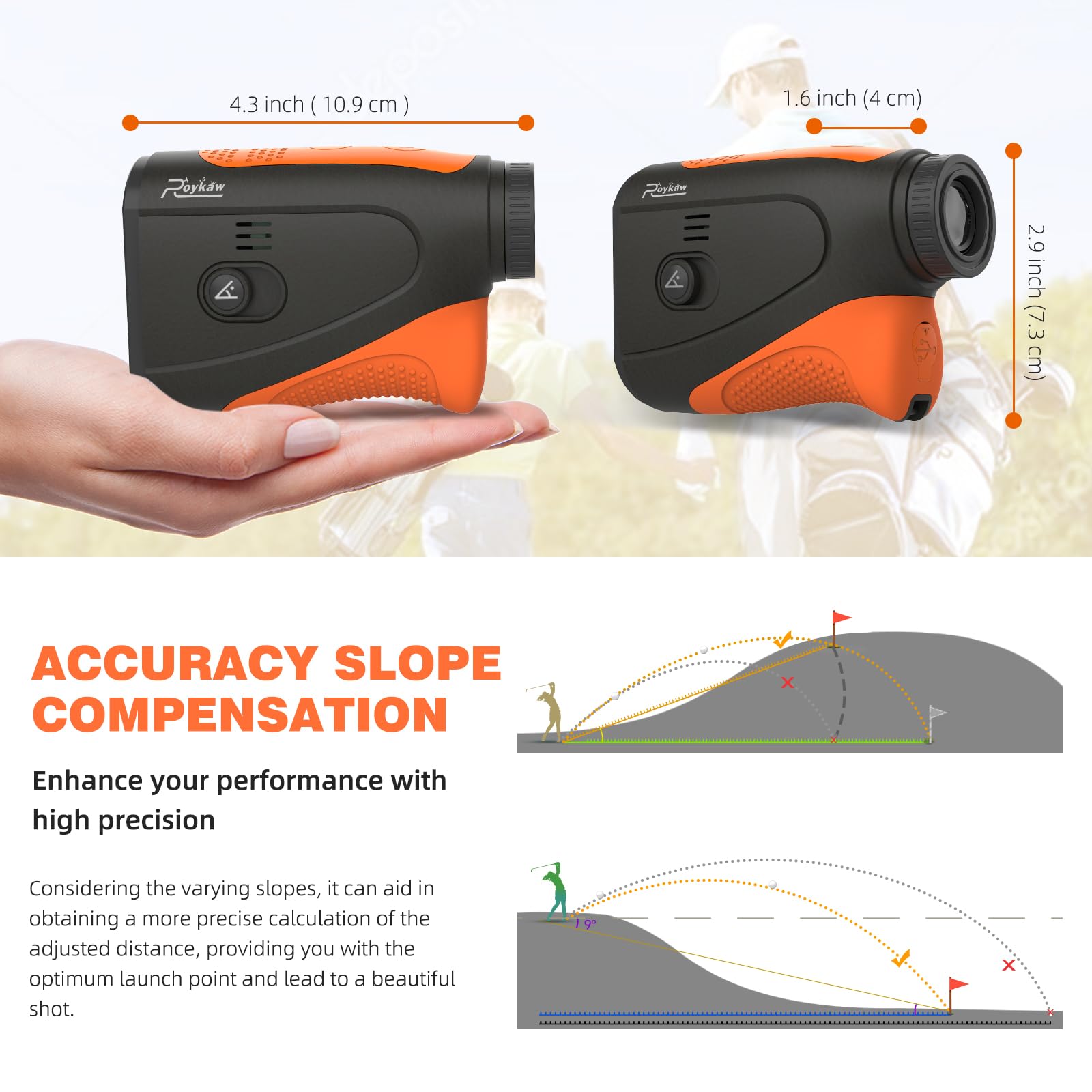 Roykaw Télémètre de golf avec pente, annonce vocale, télémètre laser de 1 200 mètres, vibration de verrouillage de mât, grossissement 7x, vue HD, avec aimant, facile et pratique