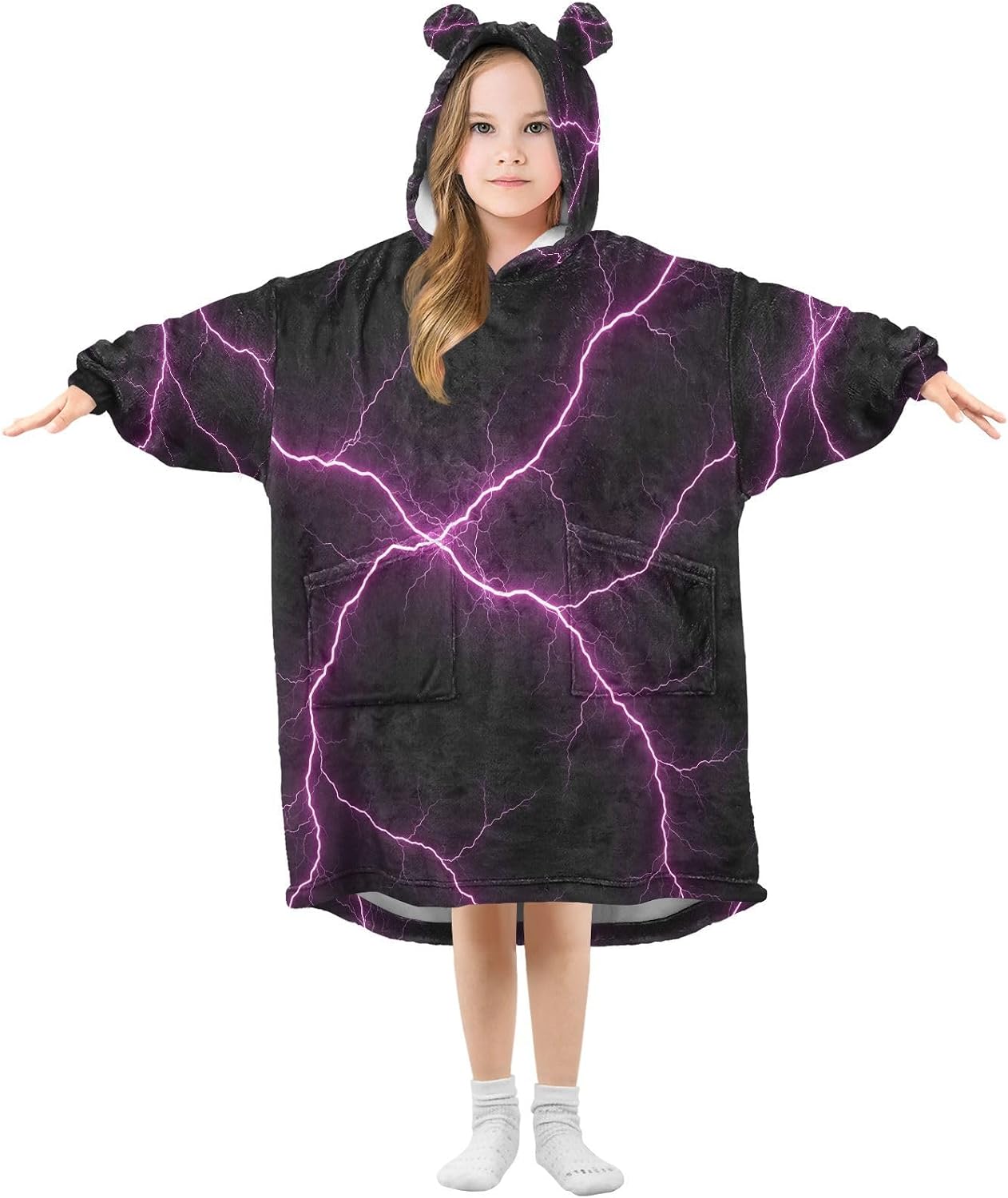 Kigai Lightning Wearable Blanket Hoodie for Kids Oversized Hooded Blanket Warm & Cozy Sweatshirt with Pockets