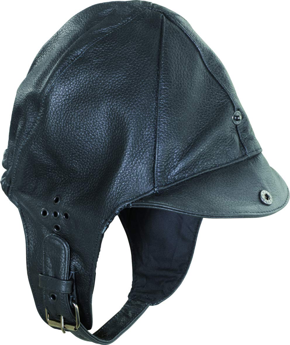 AMAS The Best AM.1930 VINTAGE REAL LEATHER HELMET WITH FRONTIN AUTO/ MOTORCYCLE EMPOQUE BLACK, L/XL) Automotive