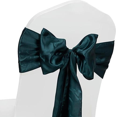 Miniatura 8 de FYNITE Paquete de 12 bandas y lazos de satén para sillas  Banda para suministros de eventos de boda, decoraciones, fiestas, graduaciones, bandas de
