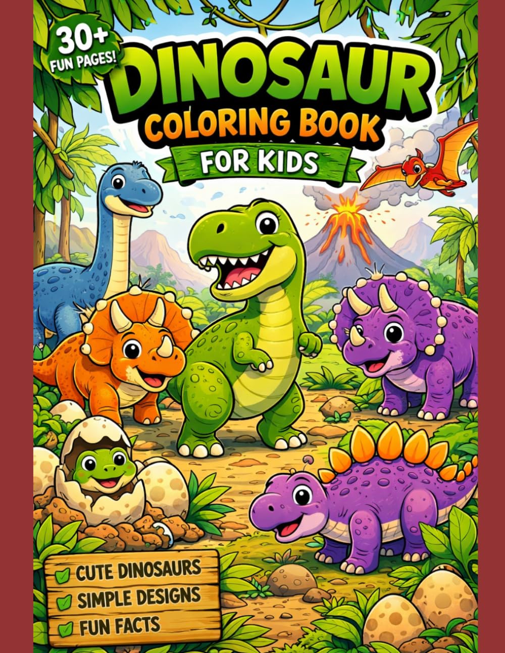 Dinosaur Coloring Book: 50 Easy and Cute Dinosaurs for Kids (Animals Coloring Books)
