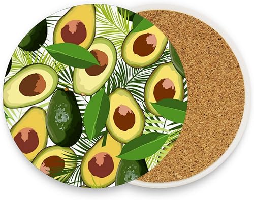 visesunny Posavasos con estampado de hojas de palmera de aguacate, posavasos de piedra que absorben la humedad con base de corcho para protección de
