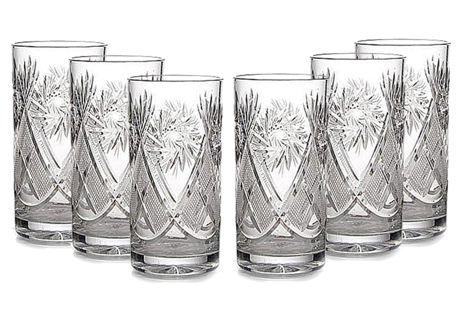 HOMEHUT Neman Glassworks Russian Cut Crystal Highball Tea Glass for Hot Cold Beverages 11 oz fits Metal Glass