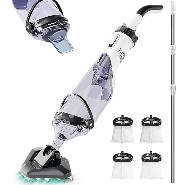 Pool Vacuum for Above Ground Pool 19.5 GPM with 60" Extendable Pole, Running time up to 1H, Handheld Cordless Rechargeable Spa Vacuum Cleaner for Inground Pools Hot Tub, Leaves, Debris, Shallow Steps
