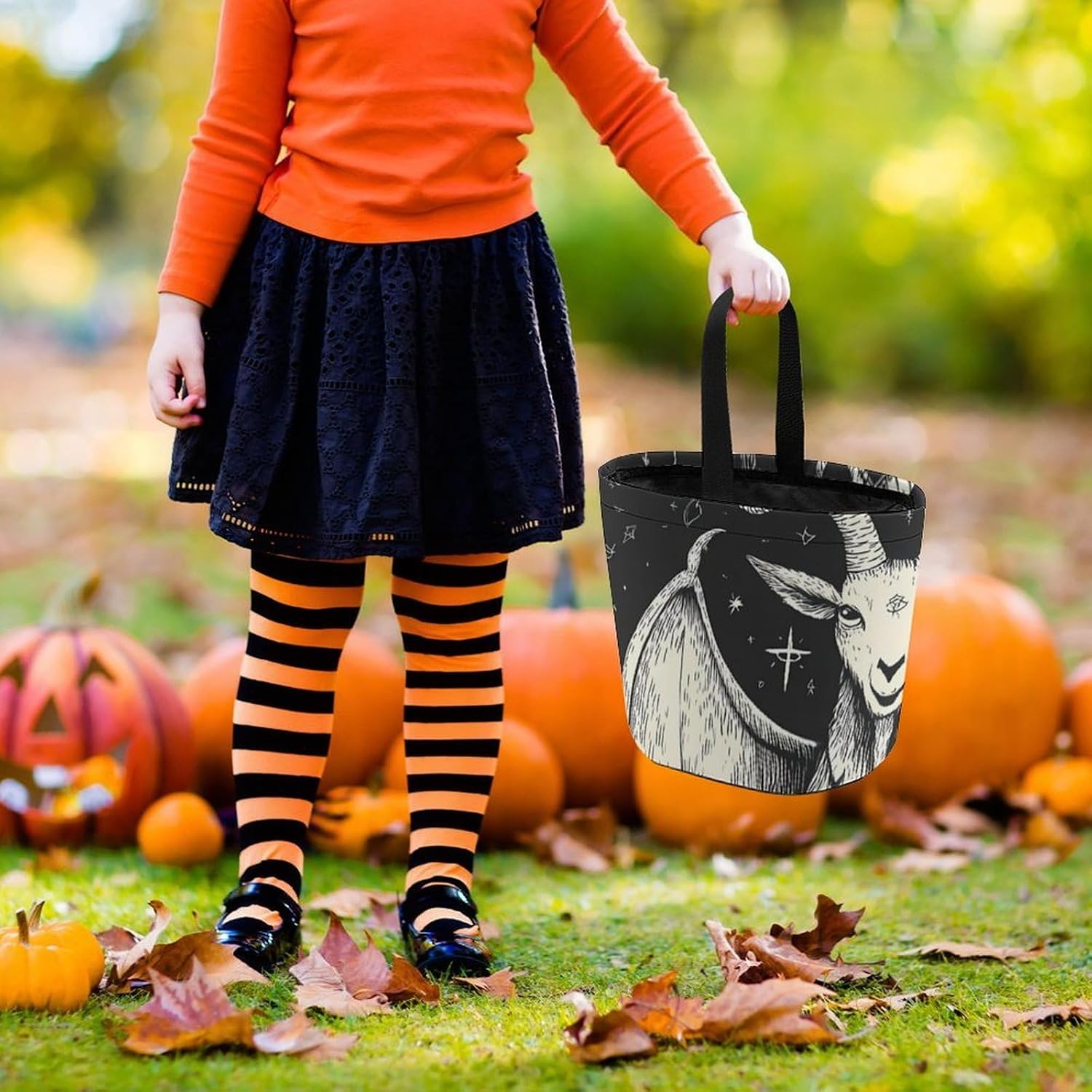 Baphomet with Cat Halloween Basket Candy Tote Bag Easter Bucket image 2