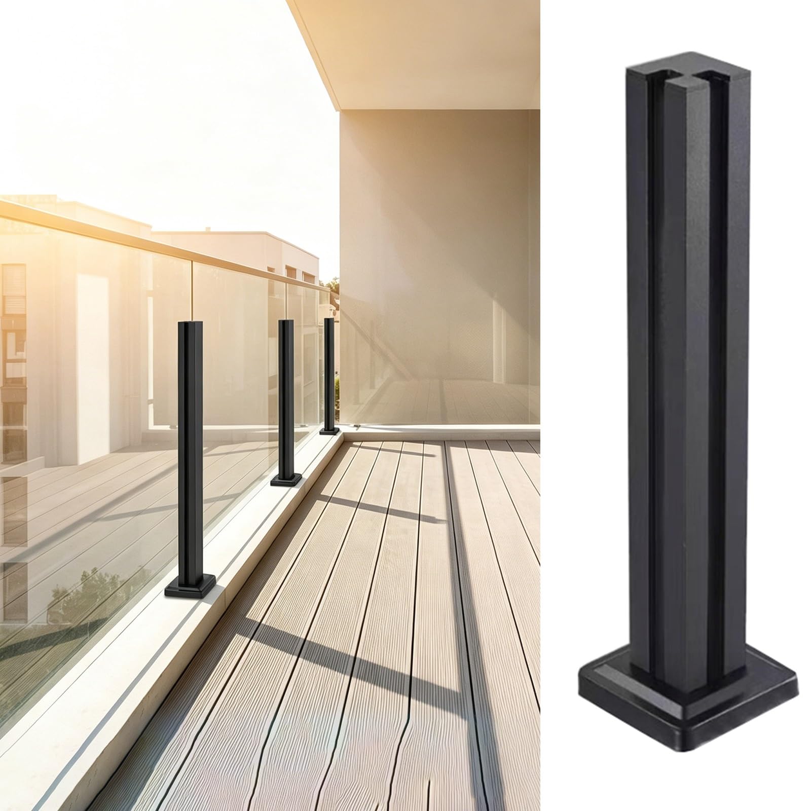 Poteaux carrés pour extérieur et intérieur barrière main courante alu verre