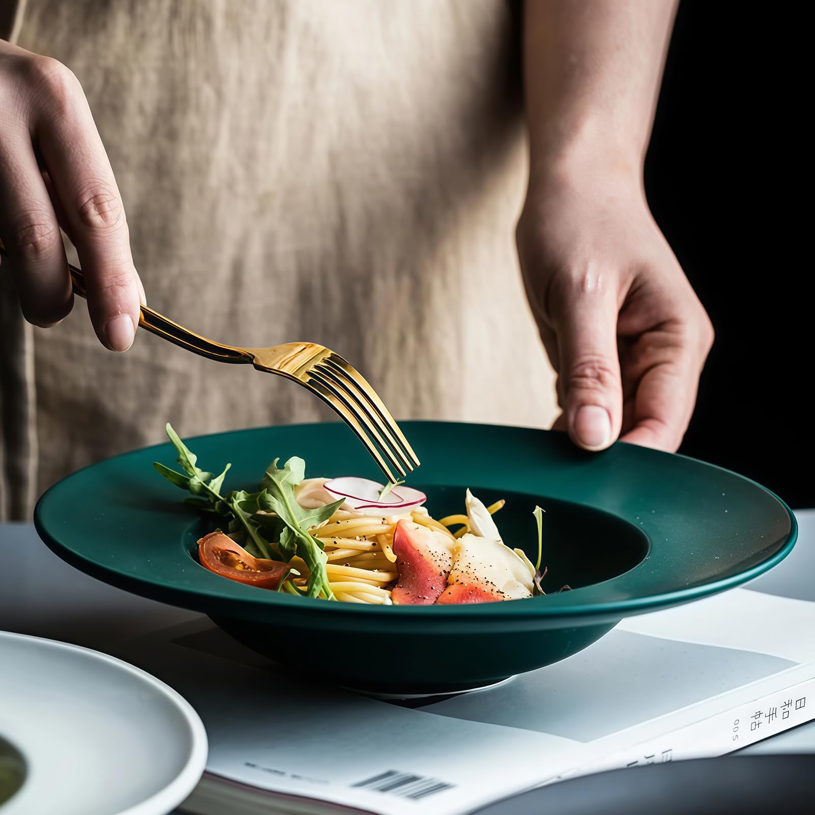 Juego de 6 platos hondos de pasta, platos hondos, platos hondos, reutilizables, platos profundos, para pasta, ensaladas, filetes, microondas y lavavajillas – 4,5 x 23 cm
