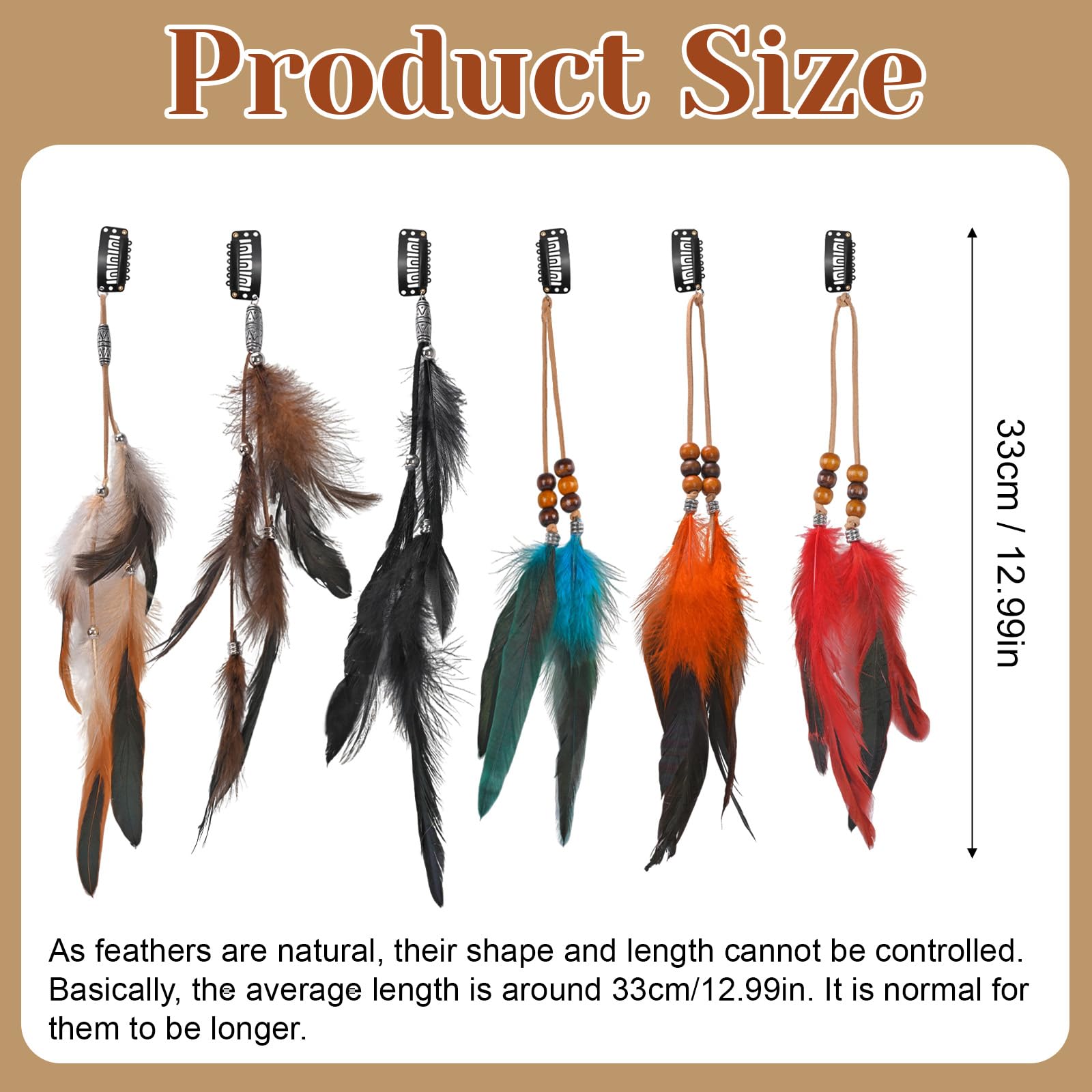 6Pcs Feather Hair Clip, Hair Feathers Extensions, Boho Hippie Festival Accessories - Image 2