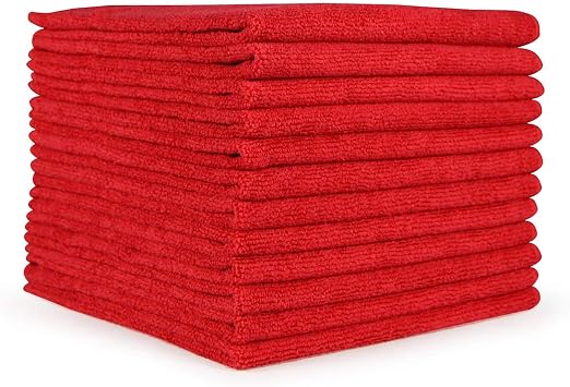 Arkwright Microfiber Cleaning Cloths - Pack of 12 Lint & Streak-Free Drying Wash Towels, 320 GSM Super Absorbent & Quick Dry, Perfect Cleaner for Car, Glass, and Window, 12 x 12 in, Red