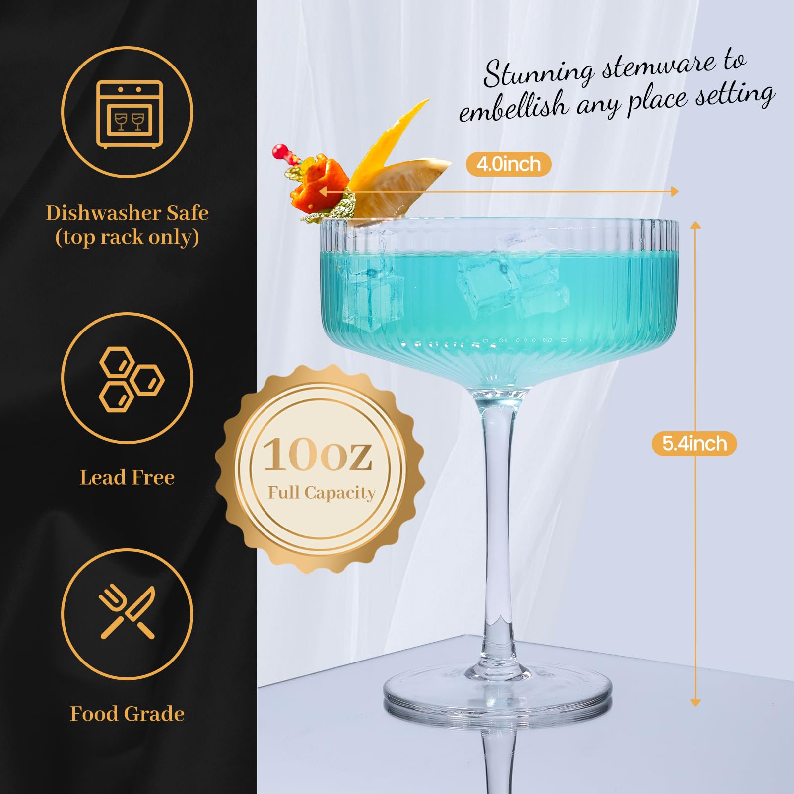 Teenyyou Coupe Gläser 200ml - 12er Set Gerippte Martini Gläser Grün