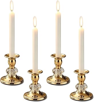 Candlestick Holders Taper Candle Holders, Candle Stick Candle Holder for Table Centerpiece, Wedding Reception, Festive Christmas Mantel Decoration or Home DecorGold, 2 Sets4 Pcs
