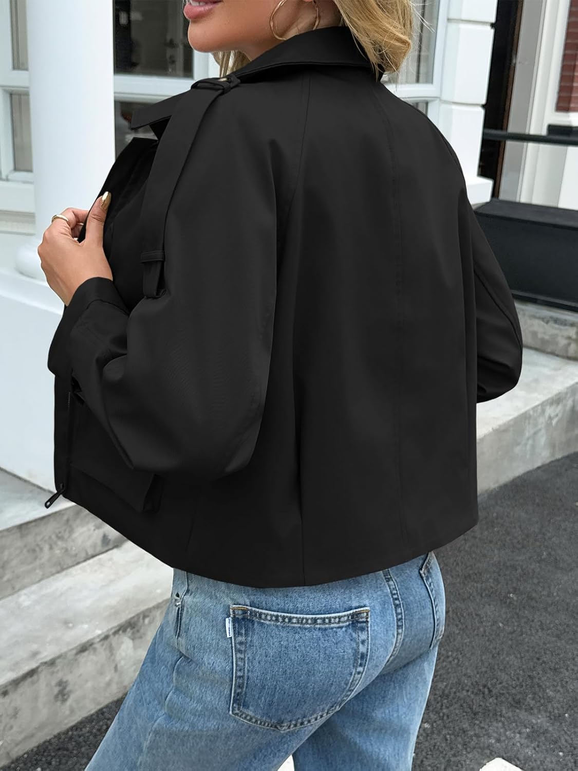 Tankaneo Womens Cropped Casual Jackets Zip Up Lightweight Utility Anorak Coat Military Safari Short Jacket with Pockets - Image 3