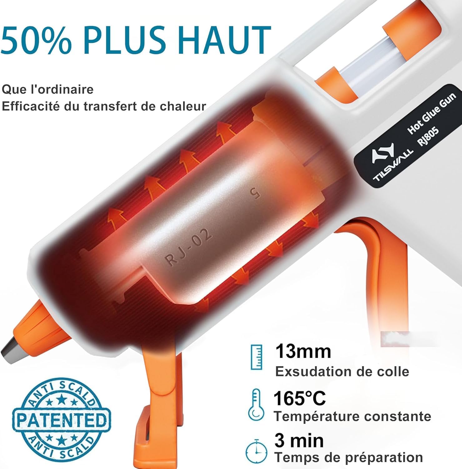 Pistolet à colle 50W Tilswall, 75pcs bâtons colle de pistolet a colle chaude, Chauffage rapide et sûr Anti-goutte, Pistolet Colle idéal Pour DIY l'artisanat, Accueil Bureau Réparation scolaire