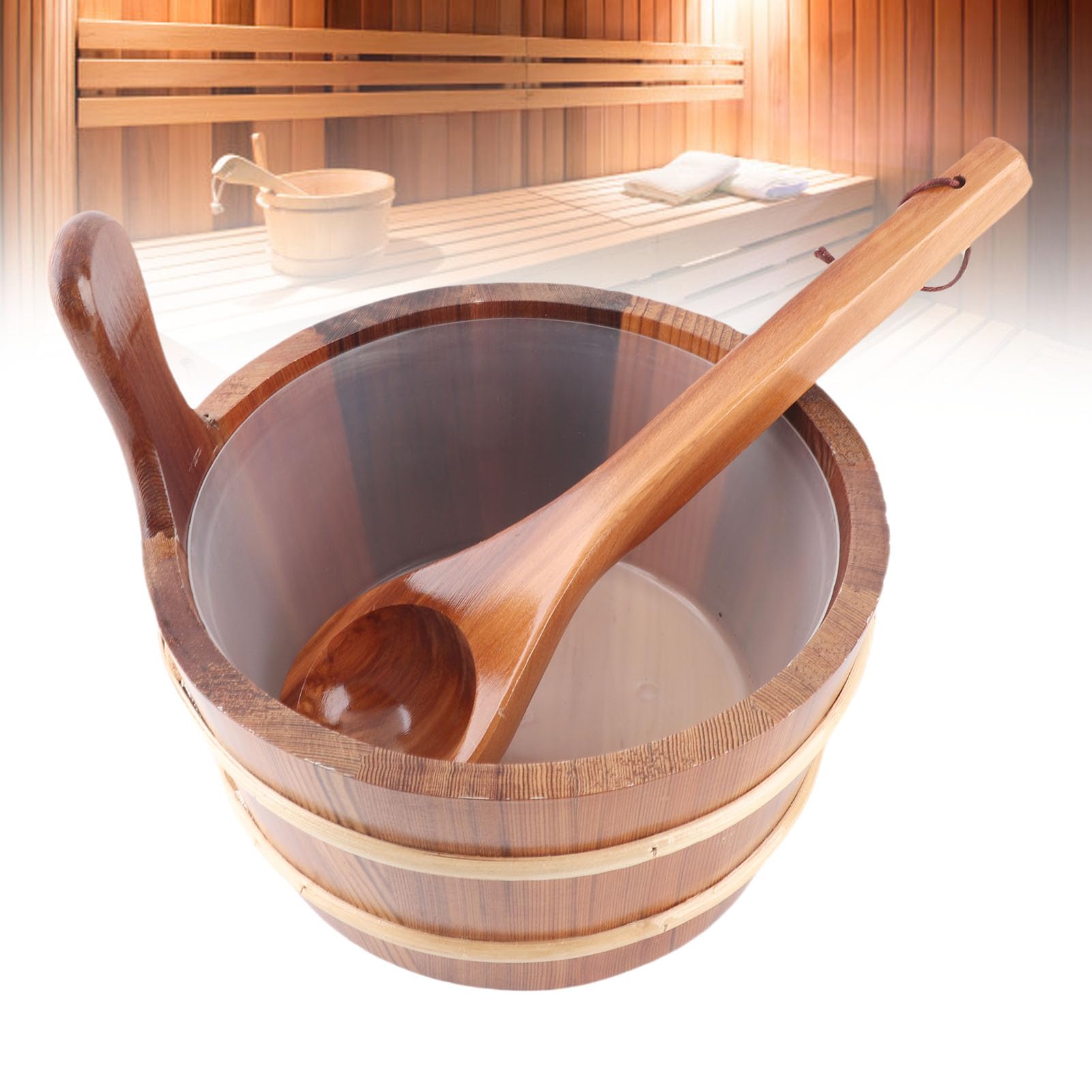 Ensemble seau et louche de sauna, grand seau en bois de 4l avec poignée
