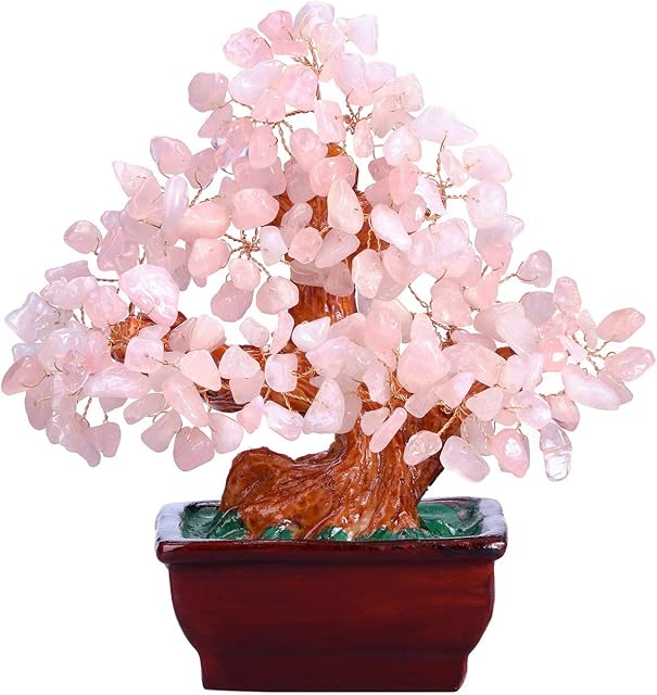 JSDDE Rose Quartz Crystal Tree Reiki Healing Gemstone Money Tree Feng Shui Crystals Stone Tree Home Office Luck Ornament Decoration 6.3 Inch