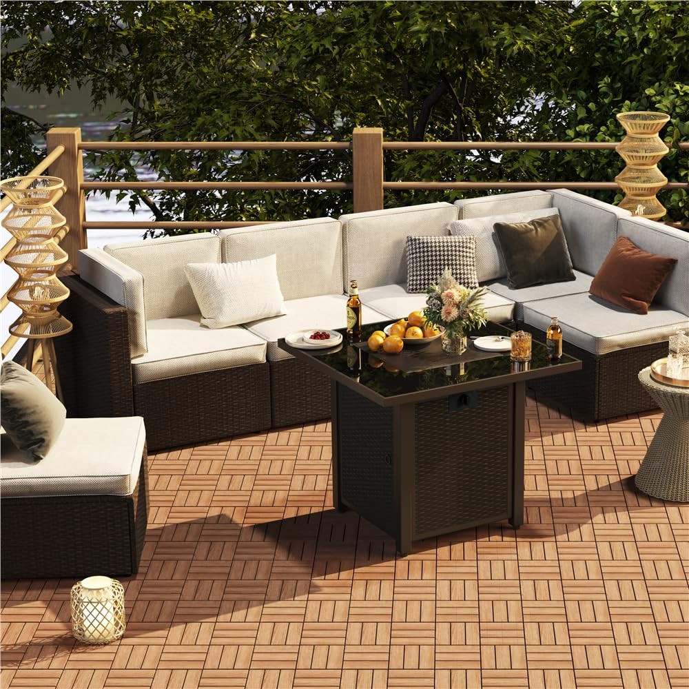 Yaheetech Piastrelle da Giardino in Legno di Acacia 30 x 30 cm Pavimento Impermeabile Resistenti alle Intemperie per Esterni Balconi Giardino Terrazzo 10 pcs