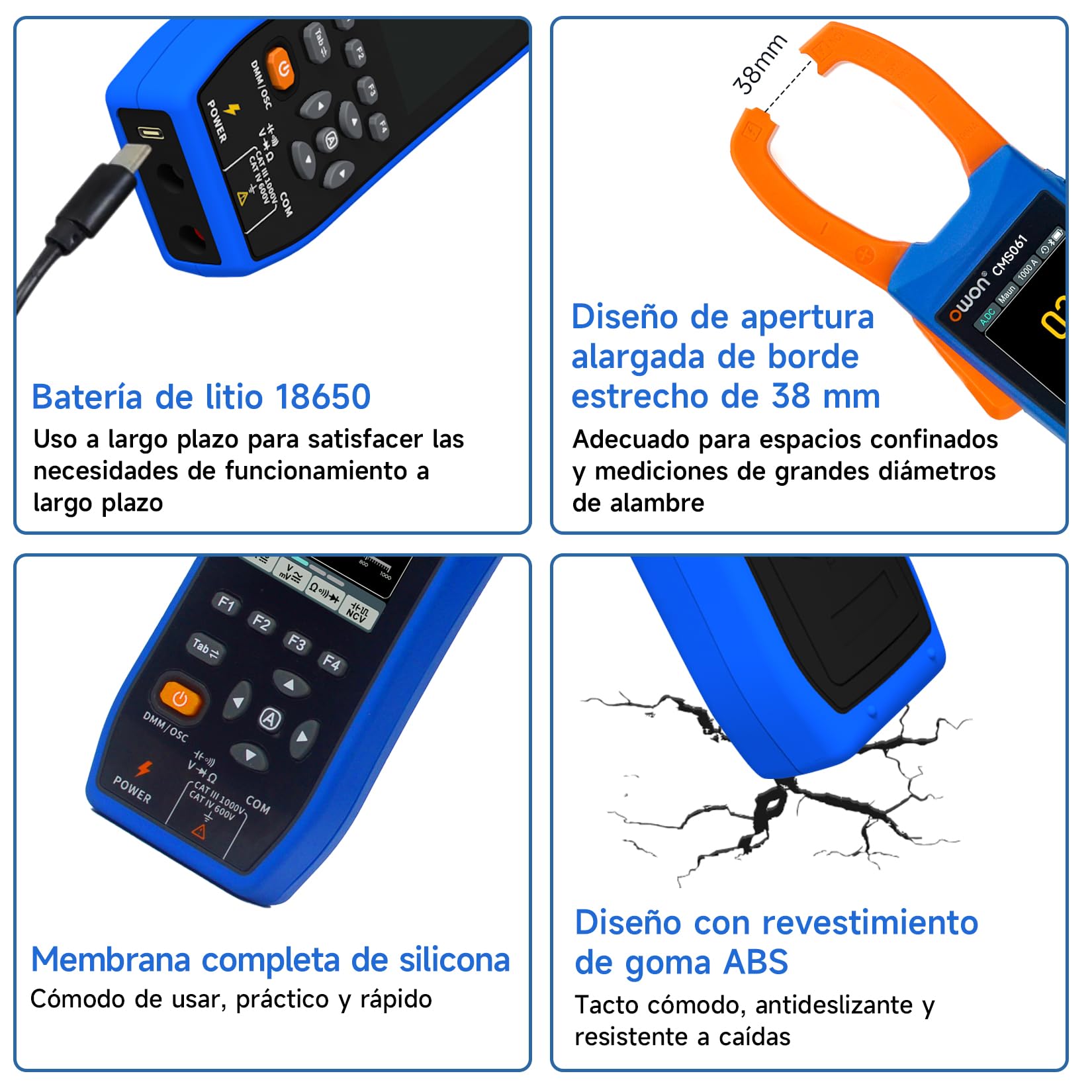 OWON CMS061 - Pinza eléctrica AC/DC 600A, función de escritor, osciloscopio 3 en 1, 20000 Count True RMS Auto-ranging, alarma, NCV, pinza de alimentación Bluetooth