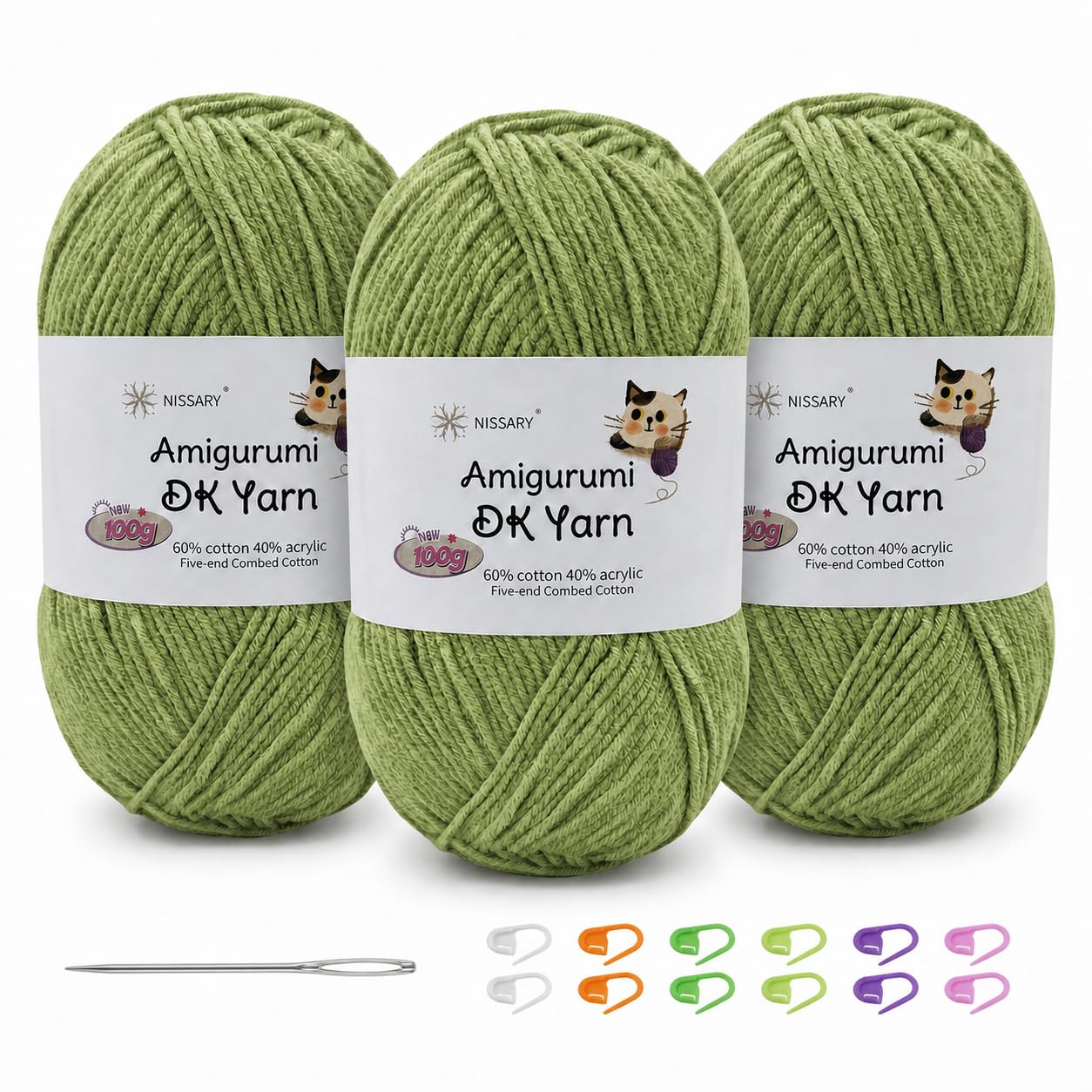 Yarn for Crochet 3×100g, 60% Cotton 40% Acrylic DK Wool