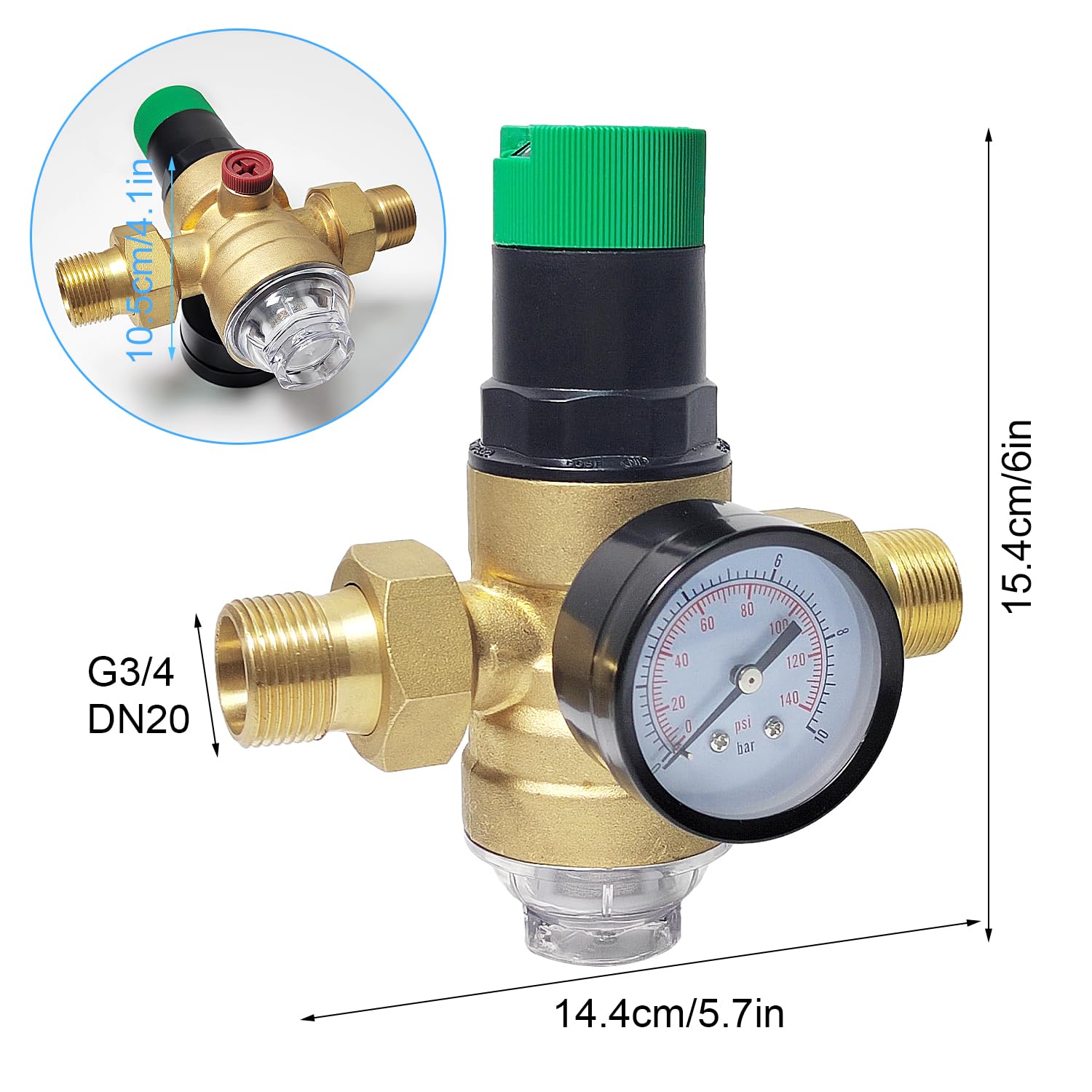 Reducteur de Pression eau 3/4 pouce, Reducteur de Pression de Pression, Réducteur de Pression d'eau pour Réguler La Pression de l'eau Dans Les Maisons, Les Bâtiments, Les Usines