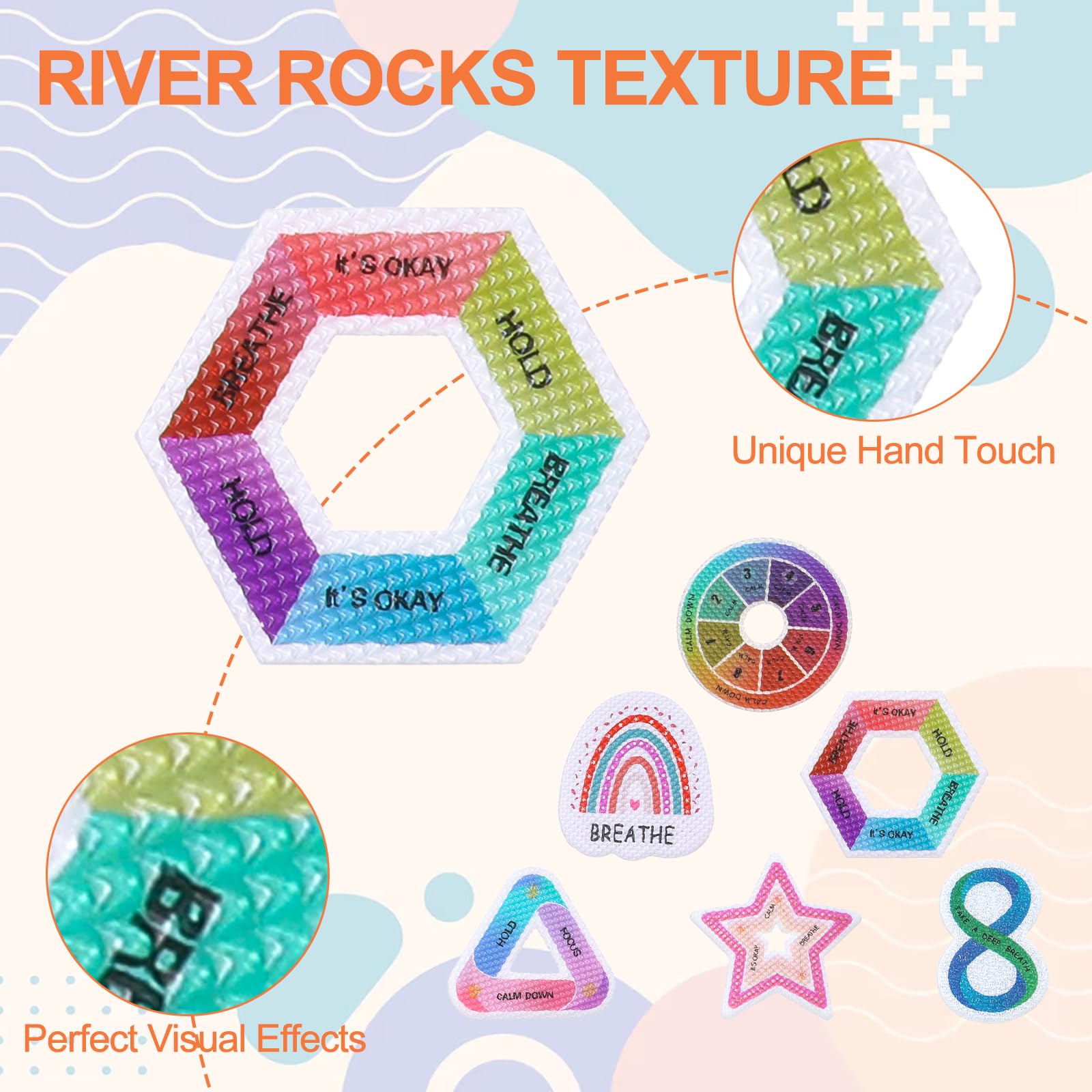 Ptwola 24 Pcs Anxiety Sensory Stickers Reusable Mental Health Stickers Textured Surface Calm Strips Adhesives Anxiety Calm Stickers Anxiety Relief Items for School Office Classroom Adults Teens - Image 3