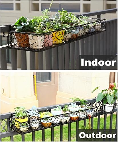 Miniatura 6 de Maceta colgante de metal para balcón, caja de ventana, barandilla con ganchos, estante de hierro para plantas, valla, cubo de flores colgante para