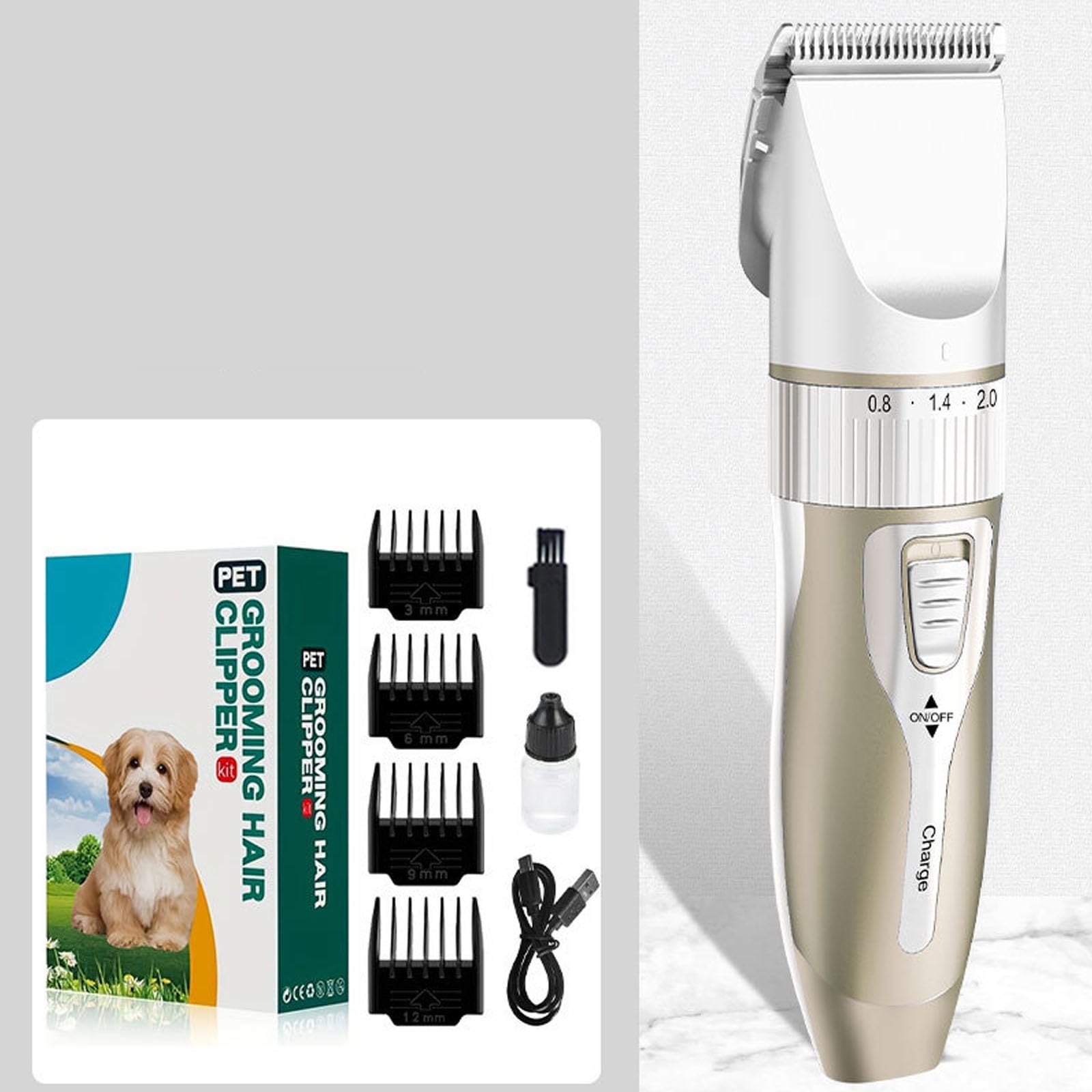 Kit De Aseo para Perros, Cortadora De Pelo Inalámbrica Recargable De Bajo Ruido, Cortadora De Pelo para Perros Inalámbrica Y Silenciosa, Cortadora De Pelo para Perros Y Gatos,Blanca