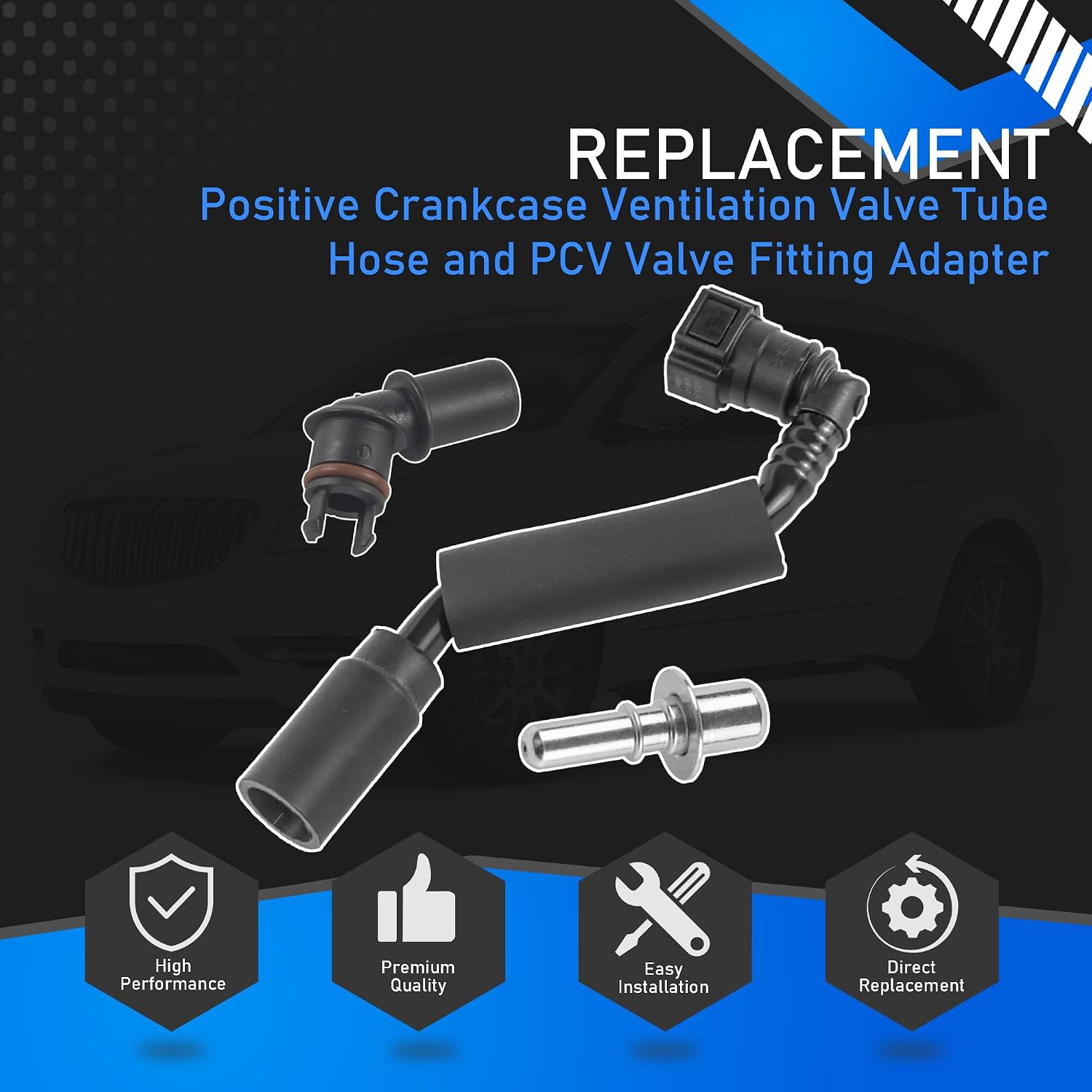 Positive Crankcase Ventilation Valve Tube Hose and PCV Valve Fitting Adapter Connector Right Kit Compatible with 2012-2017 GMC Acadia Buick Enclave Chevrolet Traverse Replaces 12583384