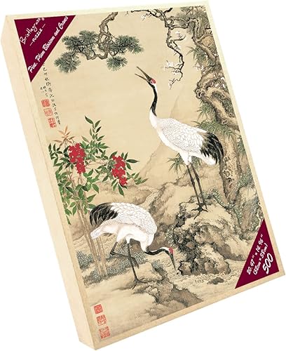 Miniatura 5 de Bristlegrass Rompecabezas de madera de 500 piezas para adultos pintura de flor de pino y ciruela dos grullas estilo chino juguetes de pintura de