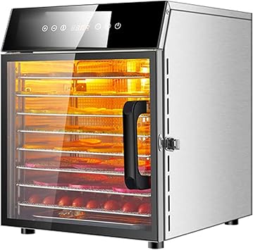 8 Trays Stainless Steel Food Dehydrator, Commercial Fruit Dryer with Touch Panel Timer and Thermostat Control, for Drying Fruit Meat and Vegetables