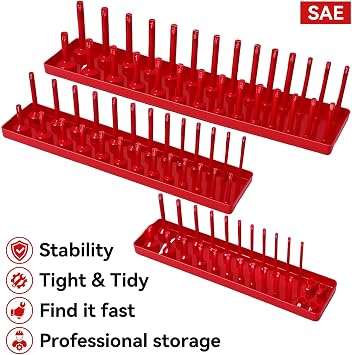 AIUITIO 3PCS Socket Organizer Tray Set, SAE Socket Storage Trays, 1/4-Inch, 3/8-Inch & 1/2-Inch Drive Deep and Shallow Socket Holders for Toolboxes