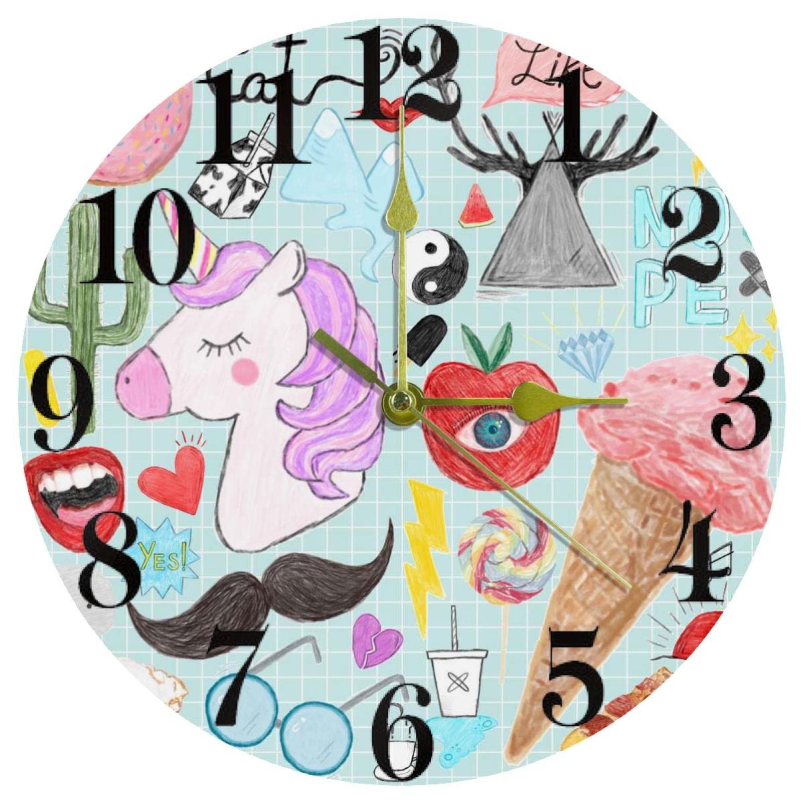 Horloge murale licorne 25 cm silencieuse sans tic-tac à quartz pour chambre enfant
