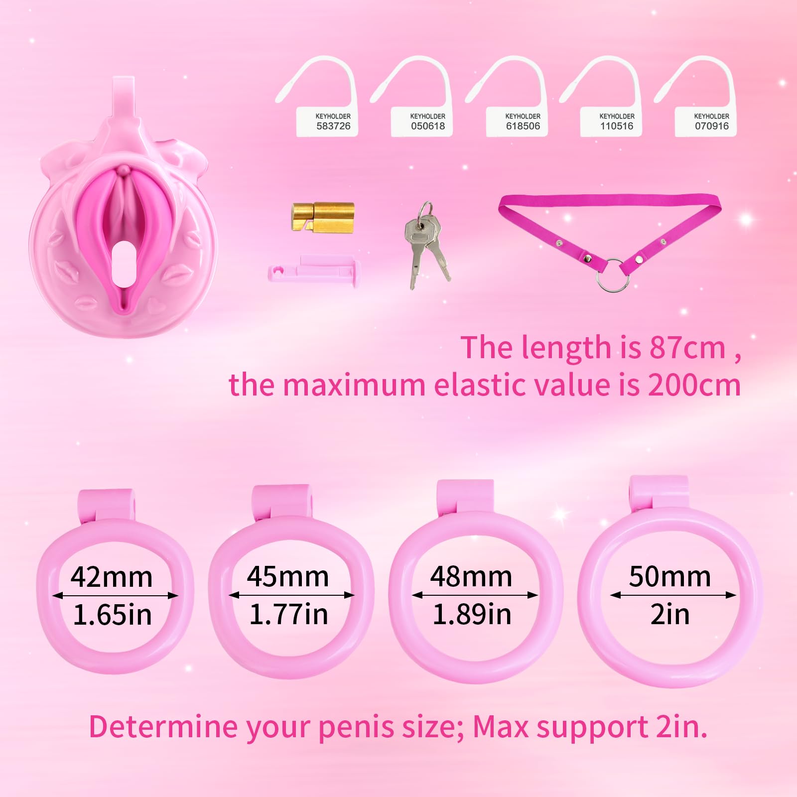 Male Chastity Cage Lightweight Cock Cage ABS+Resin Chastity Device Adult Sex Toys with 4 Different Sizes Rings,Chastity Belt & Invisible Lock for Men Sissy Penis Exercise and Abstinence (): Pink