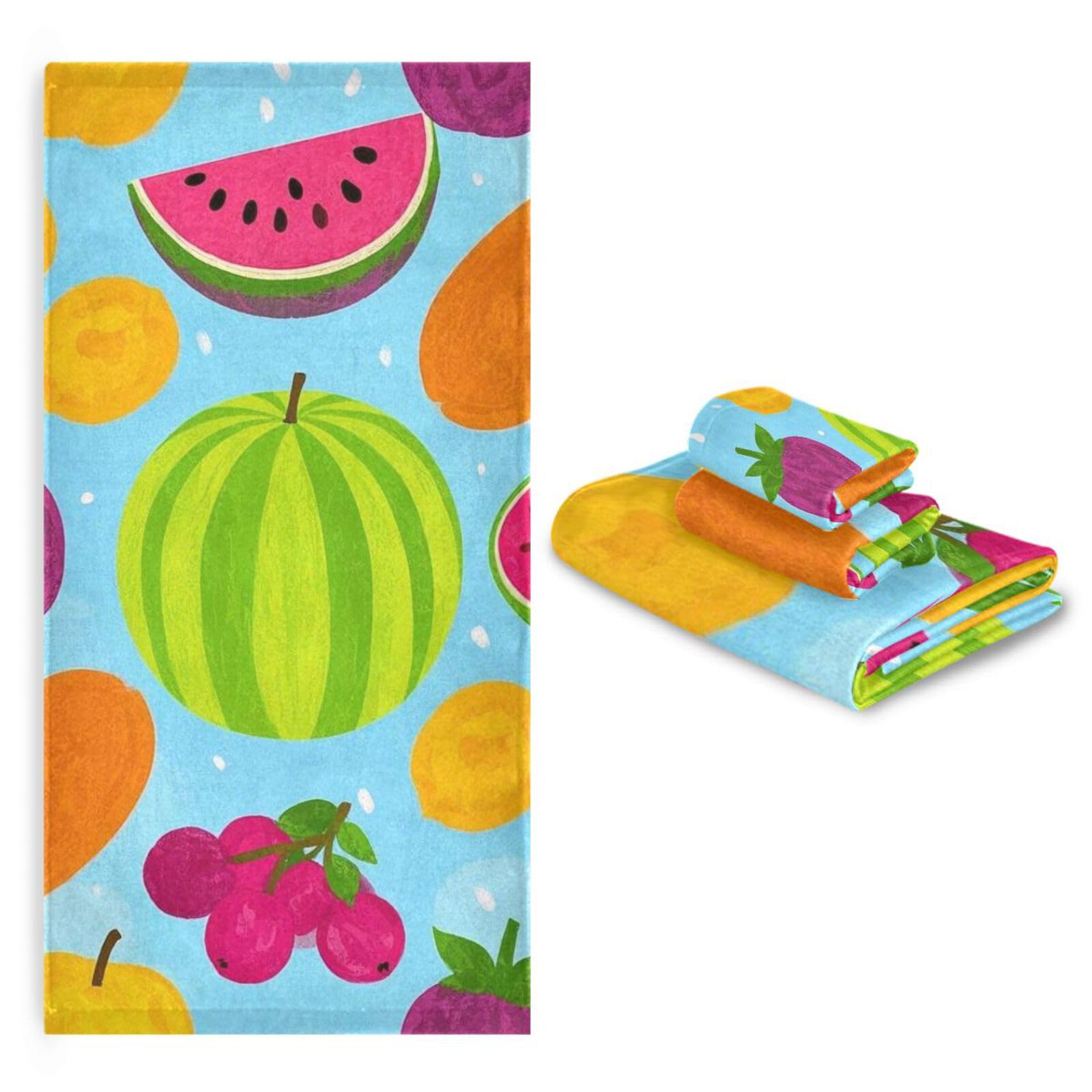 Set di 3 asciugamani assorbenti per il viso con frutta estiva e anguria, 1 asciugamano da bagno, 1 asciugamano per le mani, 1 panno per il viso del corpo