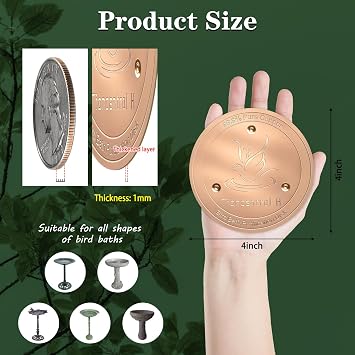 TIANCENTRAL H Bird Bath Copper Disk-99.99% Pure Copper Cleaning Disk with Triple-Point Support 1mm Reinforced Water Purification Disk for Bird Baths, Bowl(4 Inch)