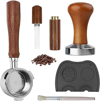5 Piezas Accesorios Café Espresso, Prensador de Café 51mm, Café Tamper 51mm, Tamper Prensadores de Café con Alfombrilla Cafe, Aguja de Café, Kit de Accesorios de Barista