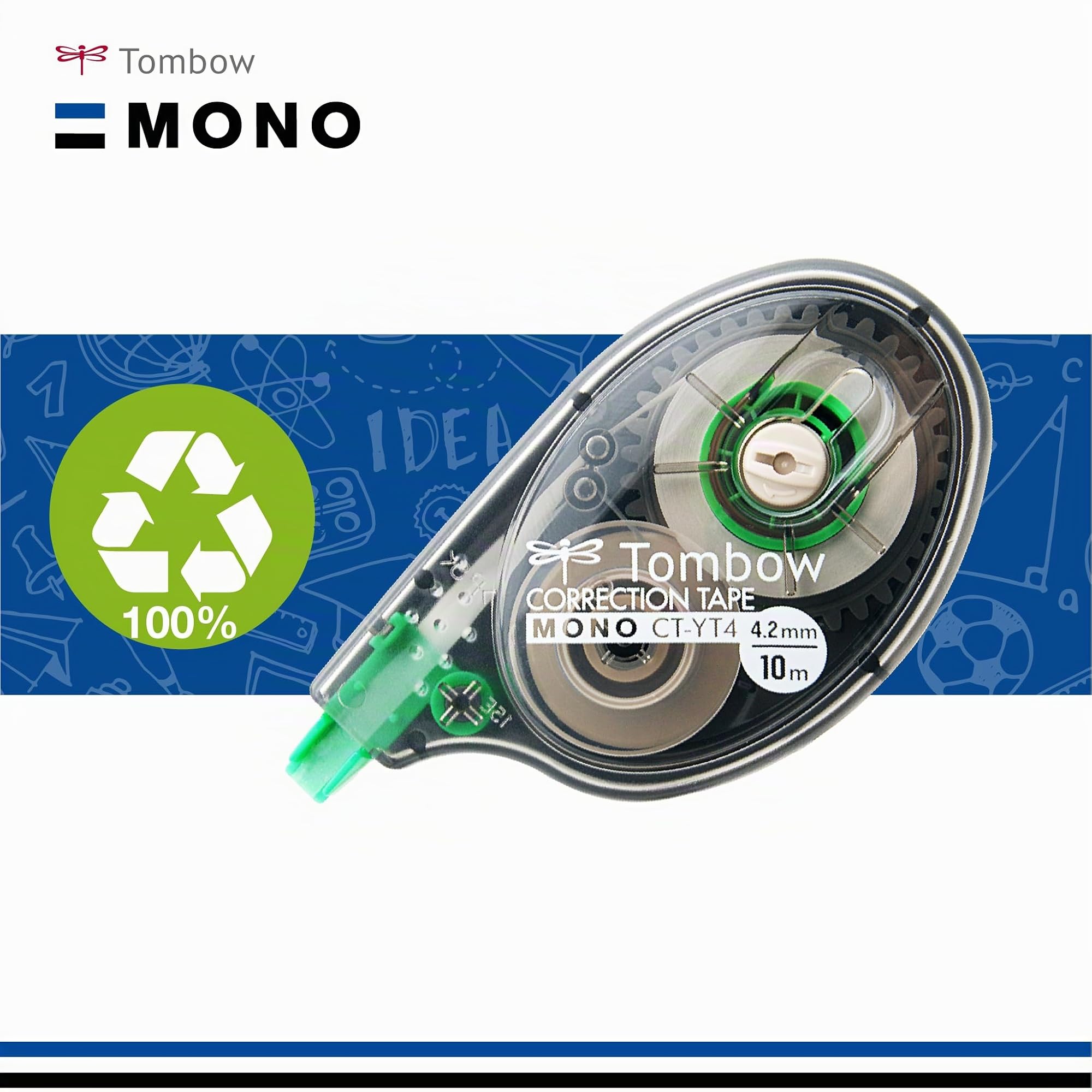 Tombow Mono CT-YT4 - Cinta correctora (10 unidades, caja transparente, 4 mm x 10 m)