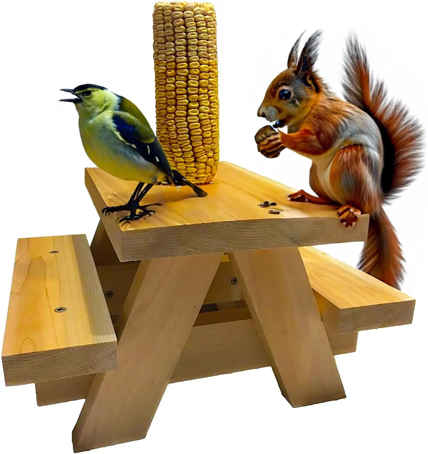 Squirrel Feeder Picnic Table: Durable Wooden Squirrel Picnic Table for Garden - Charming Chipmunk Feeders for Outside Fun - Attract Wildlife with Unique Squirrel Table Feeder