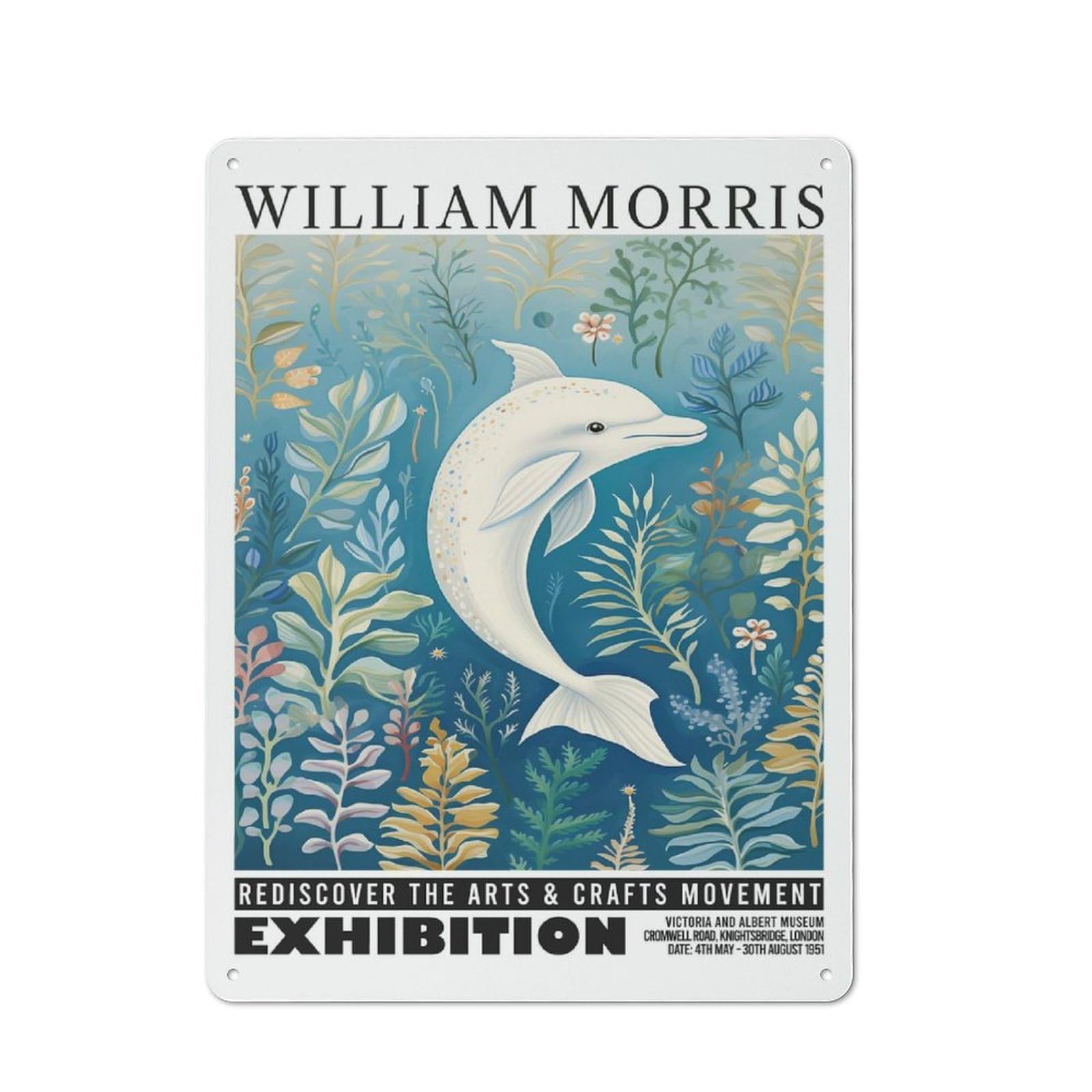 Junmoney Style-20 Morris Floral Dolphin Exhibition Retro-Style Tin Sign 40X30cm For Living Room Or Hallway, For Vintage Wall Decor Fans, For Themed Room Decoration