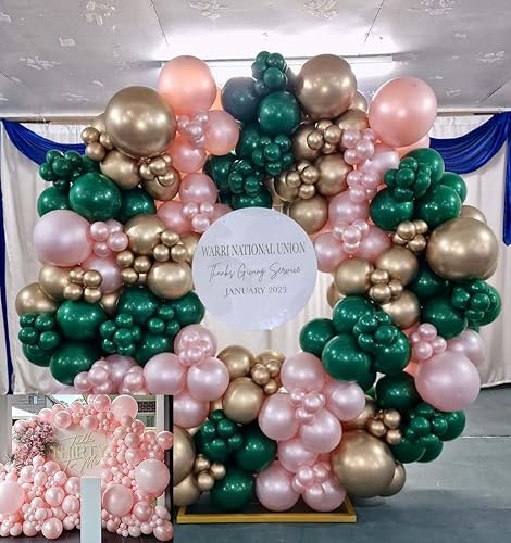 Guirnalda de globos verdes y rosados, globos dorados de color verde oscuro, globos verdes y negros, kit de arco de globos verde metálico y rosa