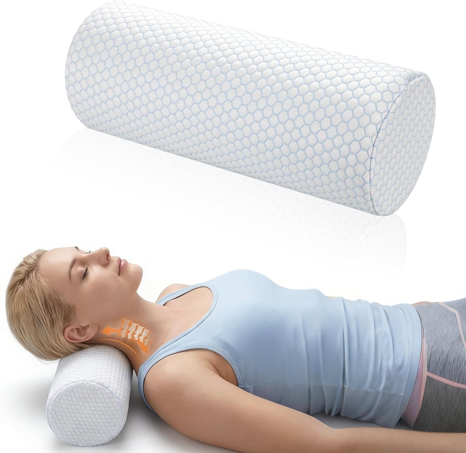 Novabright 3 Pack Cooling Neck Roll Pillow for Pain Relief Memory Foam Round Cylinder Bolster Cervical Round Support Pillow with Washable Breathable Cover for Sleeping (18 x 4 Inch)