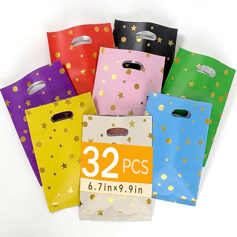TimEmbrace 32Pk Small Party Favor Goodie Bags, 8-Color Kids Birthday Gift | goody bags & small gift bags. Ideal for classroom prizes, baby shower favors, weddings & holiday treats.