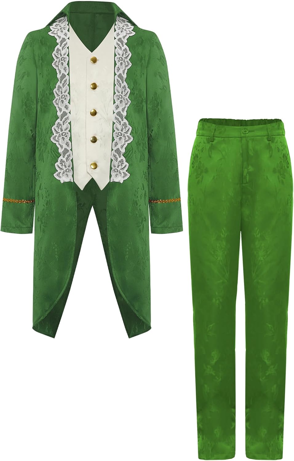 Kids Boys Medieval Vintage Long Sleeve Jacket Coat Renaissance Victorian Steampunk Tailcoat with Pants Green 8 Years
