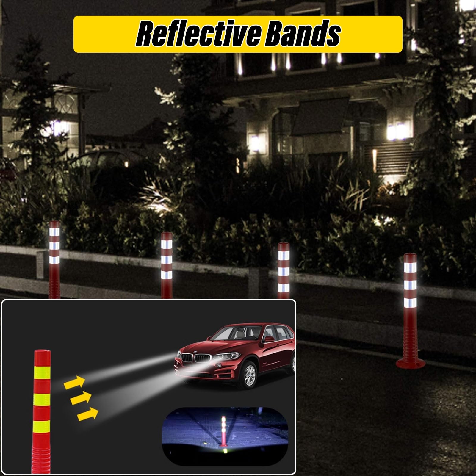 Conos delimitadores de seguridad vial, postes de tráfico flexibles de PU con banda reflectante, 2 unidades, señal de precaución para entrada de vehículos